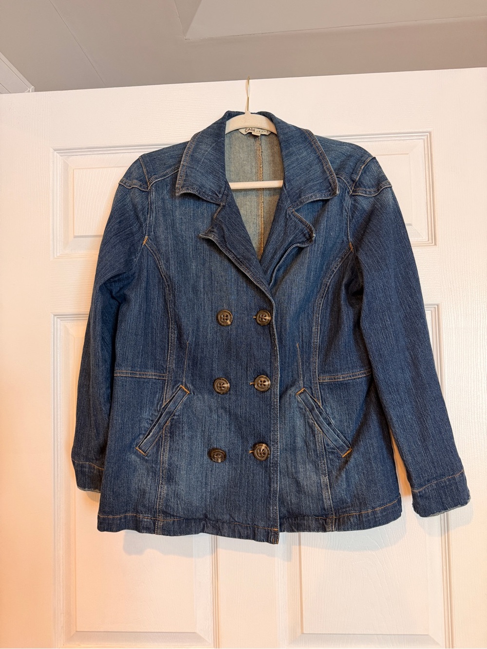 Cabi Denim Double-Breasted Pea Coat Style Jacket - Blue